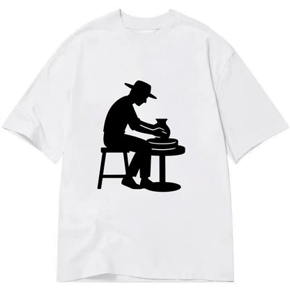 Potter shaping clay on wheel - Classic T-shirt - White