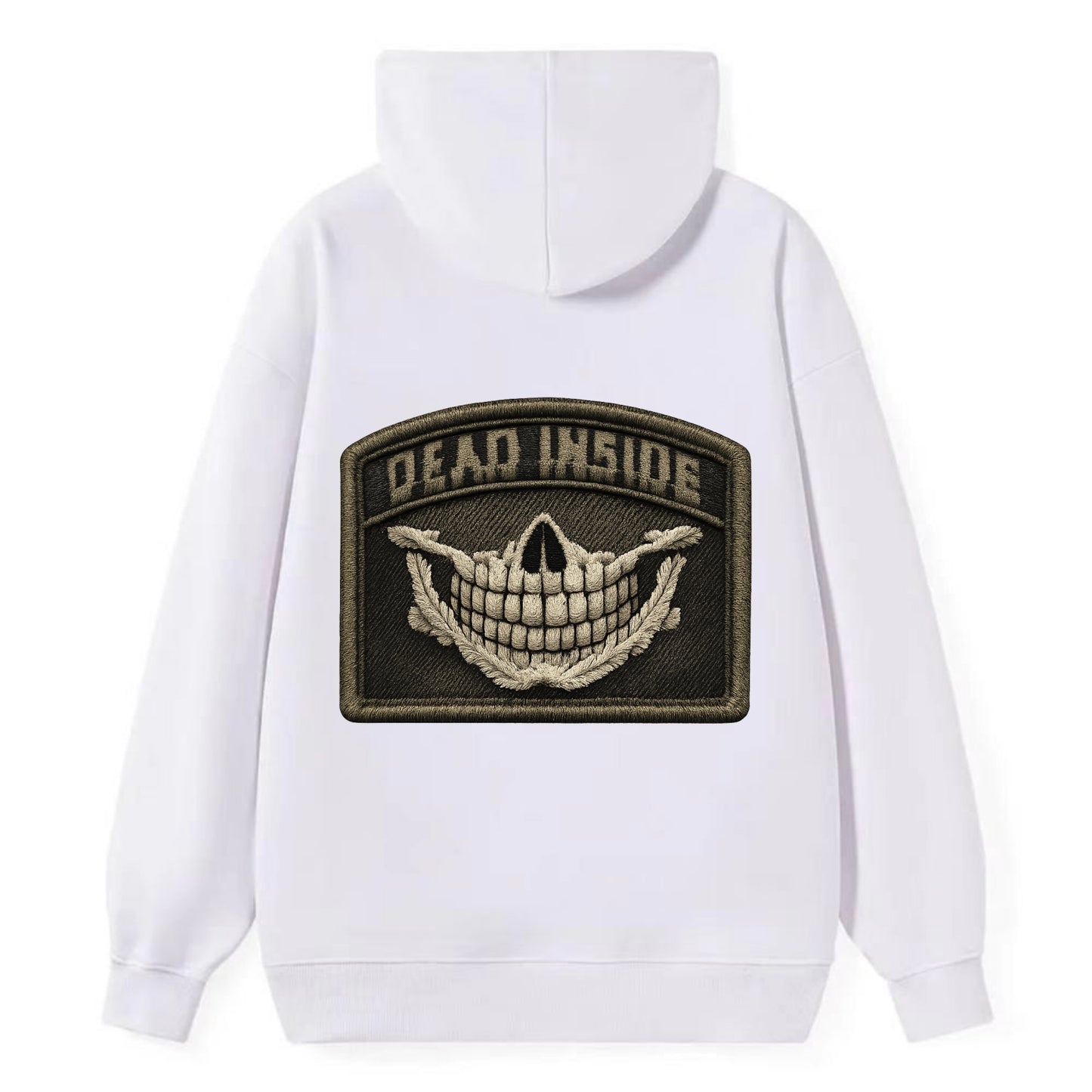 DEAD INSIDE SMILE - skeleton smile in white , dark humor - Classic Pullover Hoodie - White