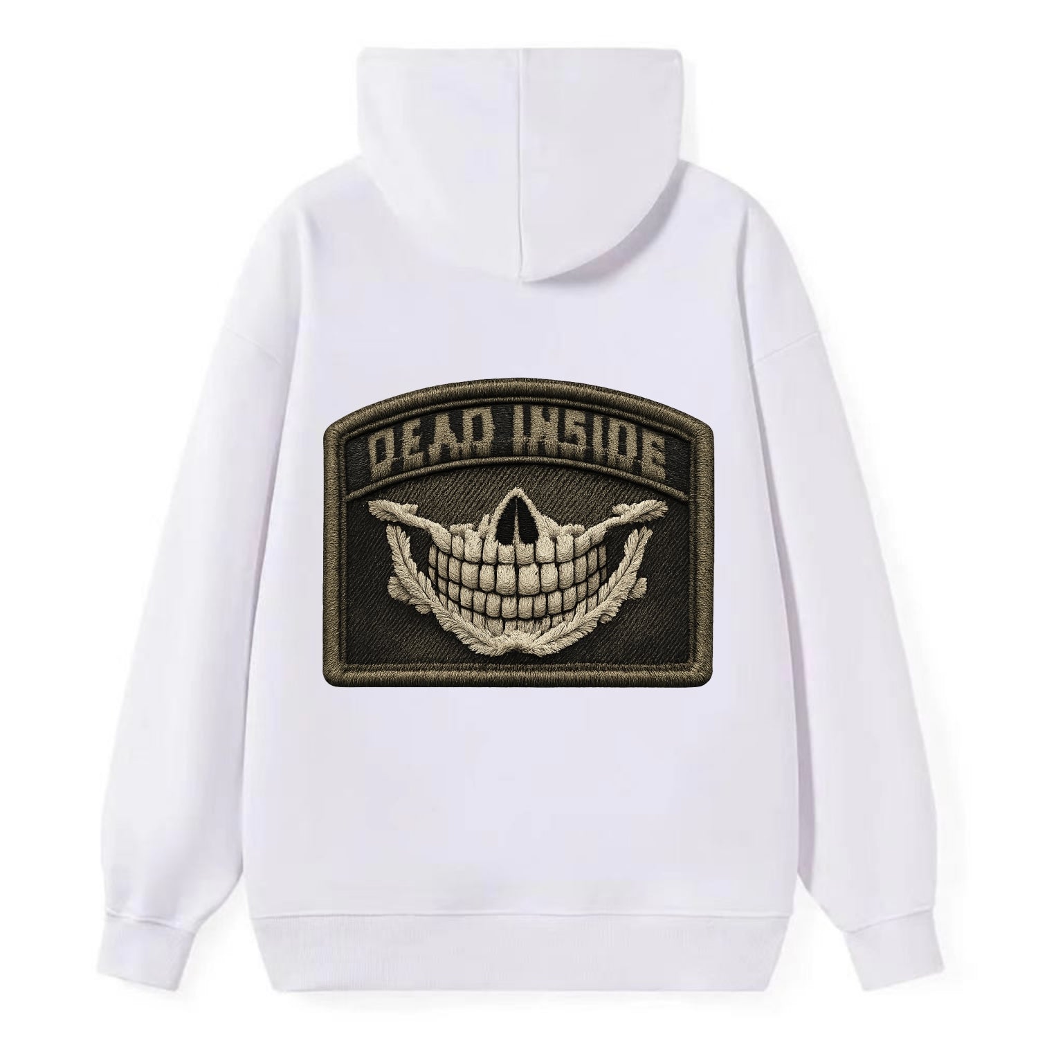 DEAD INSIDE SMILE - skeleton smile in white , dark humor - Classic Pullover Hoodie - White