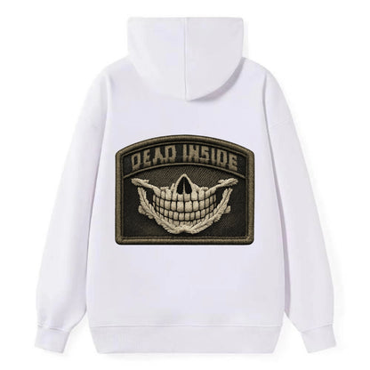 DEAD INSIDE SMILE - skeleton smile in white , dark humor - Classic Pullover Hoodie - White