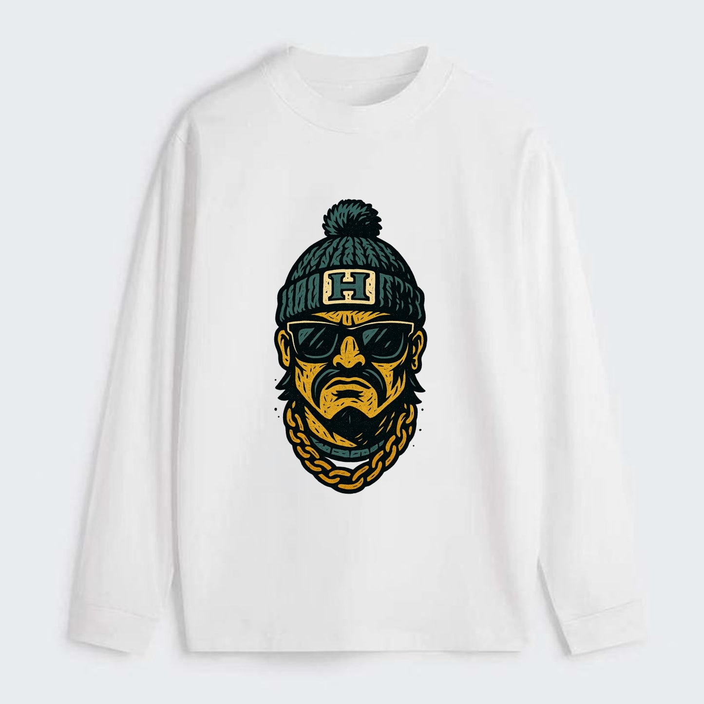Honolulu Warrior wearing Hawaii beanie with H patch - Classic Long Sleeve Shirt - White
