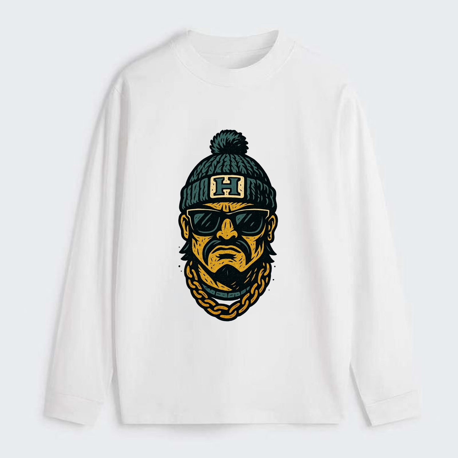 Honolulu Warrior wearing Hawaii beanie with H patch - Classic Long Sleeve Shirt - White