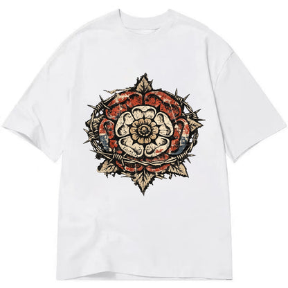 THORNED ROSE | Tudor rose with thorns | Barbed wire integration | Beautiful - Classic T-shirt - White