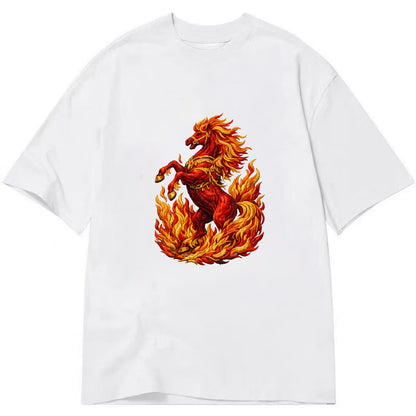 VICTORY BLAZE | Triumphant rearing horse in flames | Achievement celebration | - Classic T-shirt - White