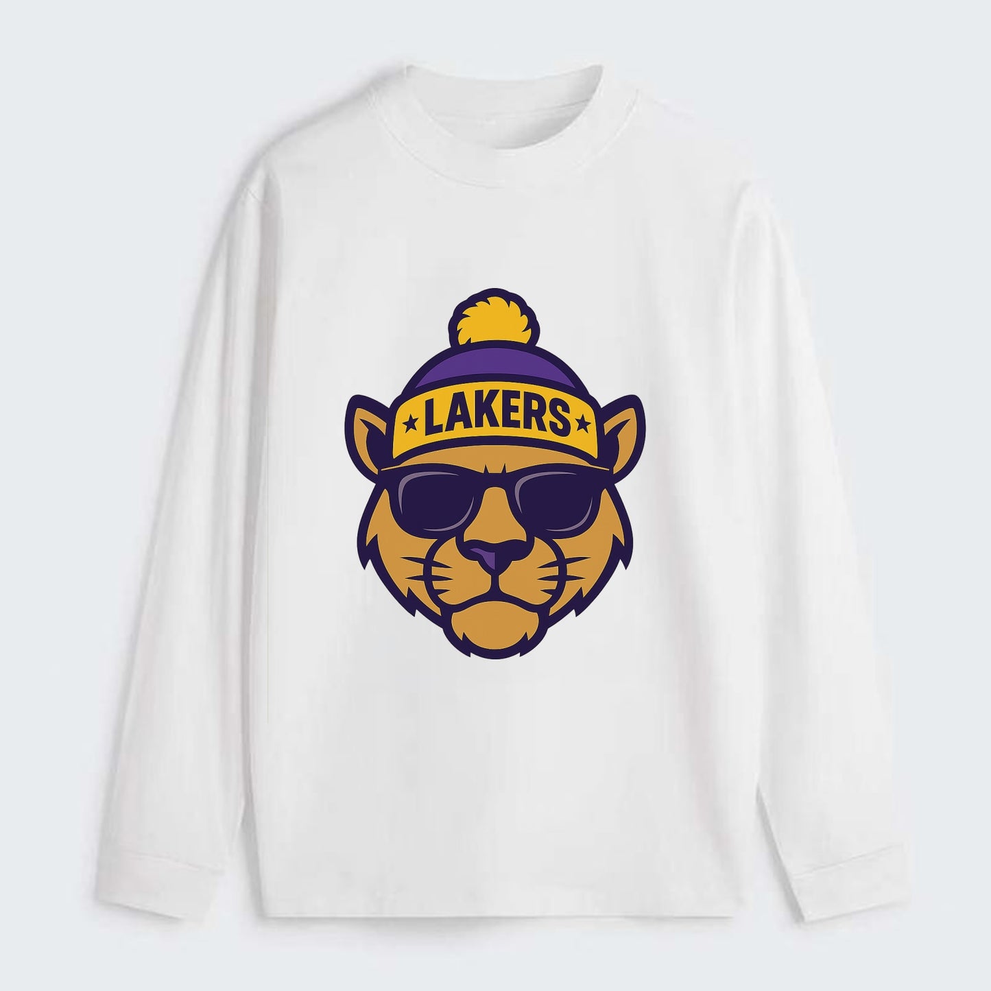LA Mountain Lion wearing Lakers purple and gold beanie with - Classic Long Sleeve Shirt - White