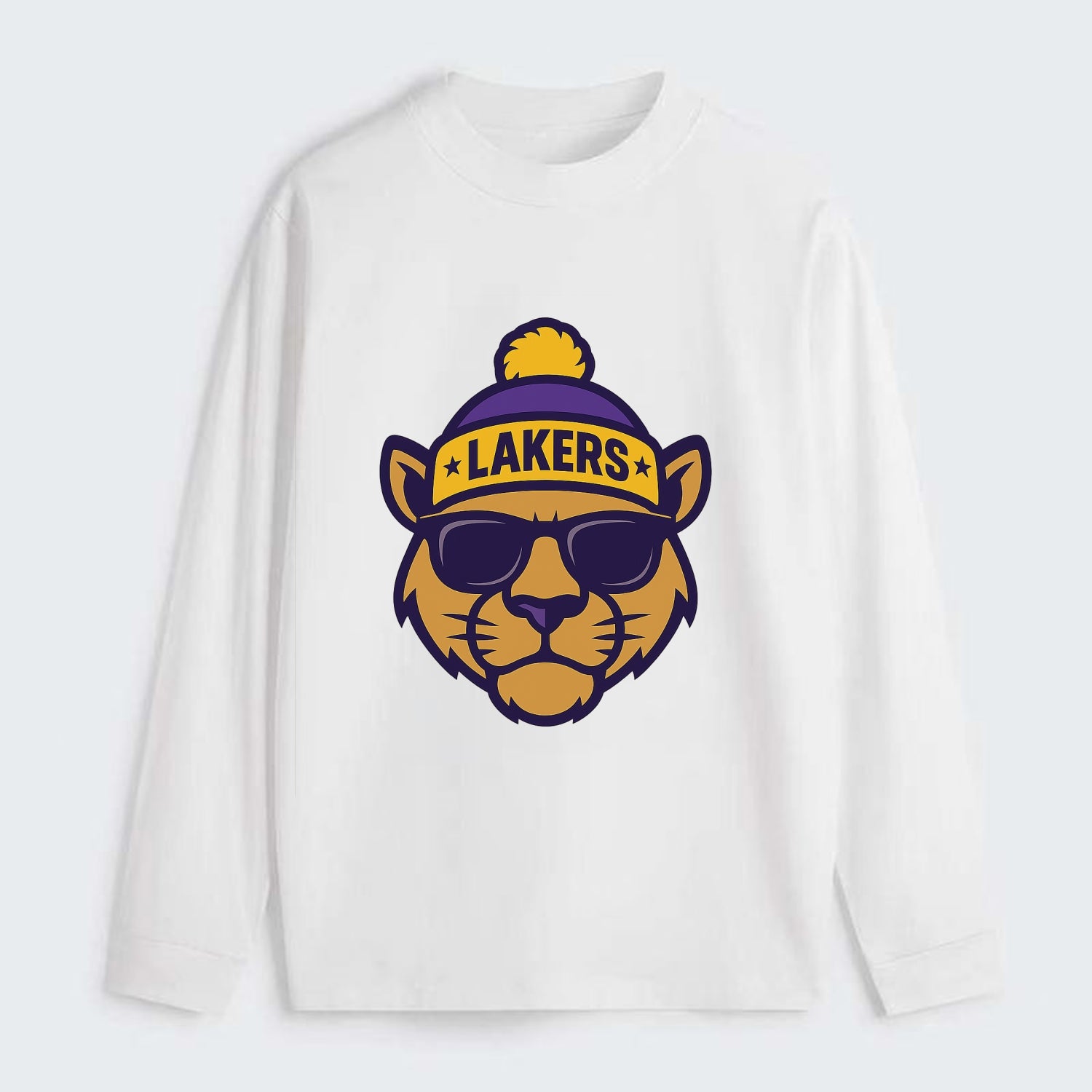 LA Mountain Lion wearing Lakers purple and gold beanie with - Classic Long Sleeve Shirt - White