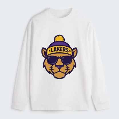 LA Mountain Lion wearing Lakers purple and gold beanie with - Classic Long Sleeve Shirt - White