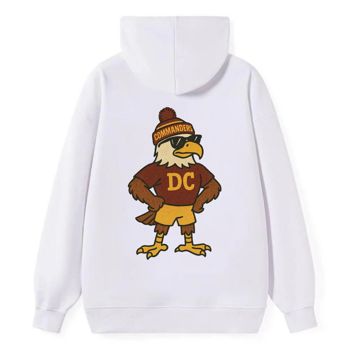 DC Eagle wearing Commanders burgundy and gold beanie with pom pom and - Classic Pullover Hoodie - White