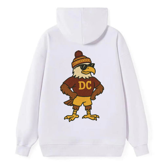 DC Eagle wearing Commanders burgundy and gold beanie with pom pom and - Classic Pullover Hoodie - White