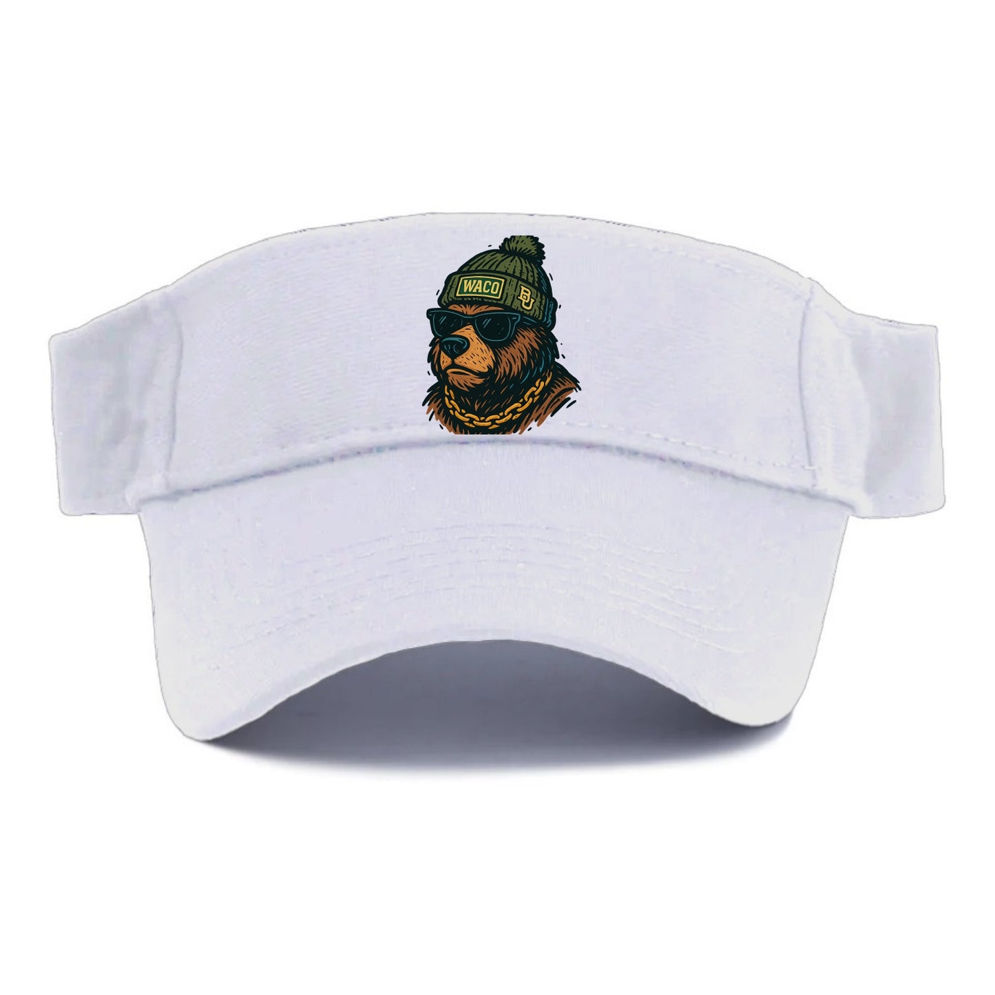 Waco Bear wearing Baylor beanie with BU patch - Visor - White