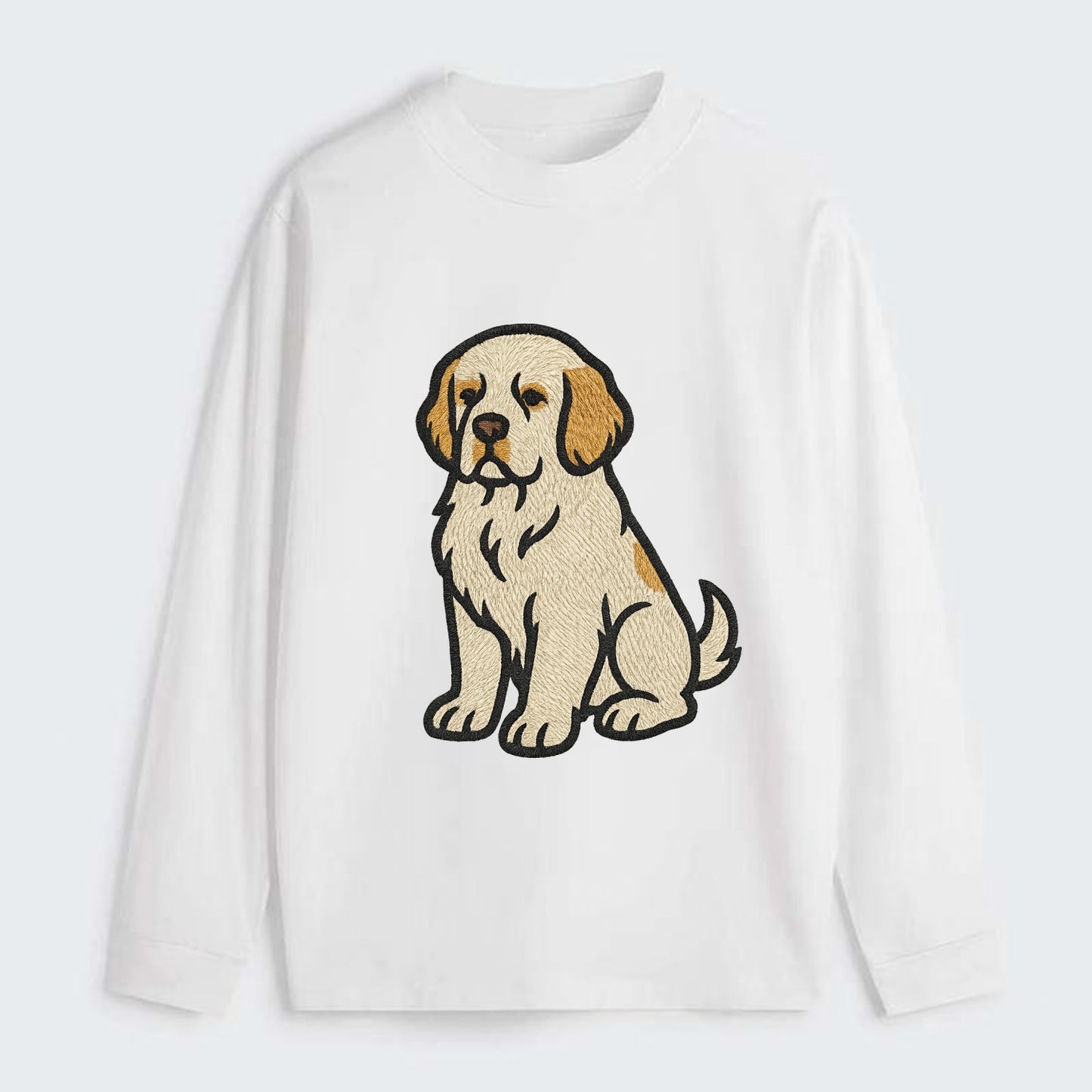 Clumber Spaniel - White with lemon markings embroidered pose - Classic Long Sleeve Shirt - White