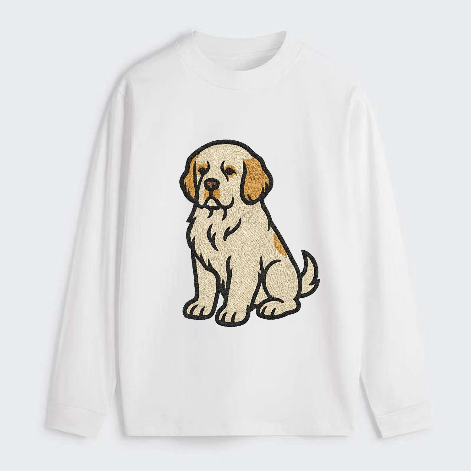 Clumber Spaniel - White with lemon markings embroidered pose - Classic Long Sleeve Shirt - White