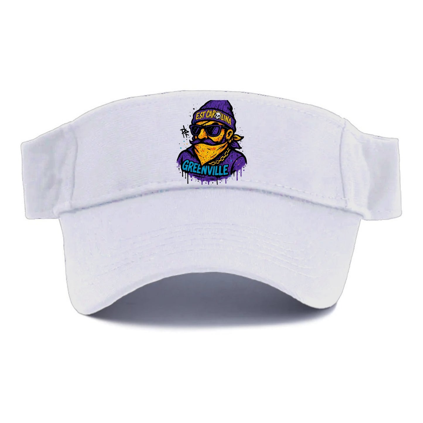 Greenville Pirate wearing East Carolina beanie with skull patch - Visor - White