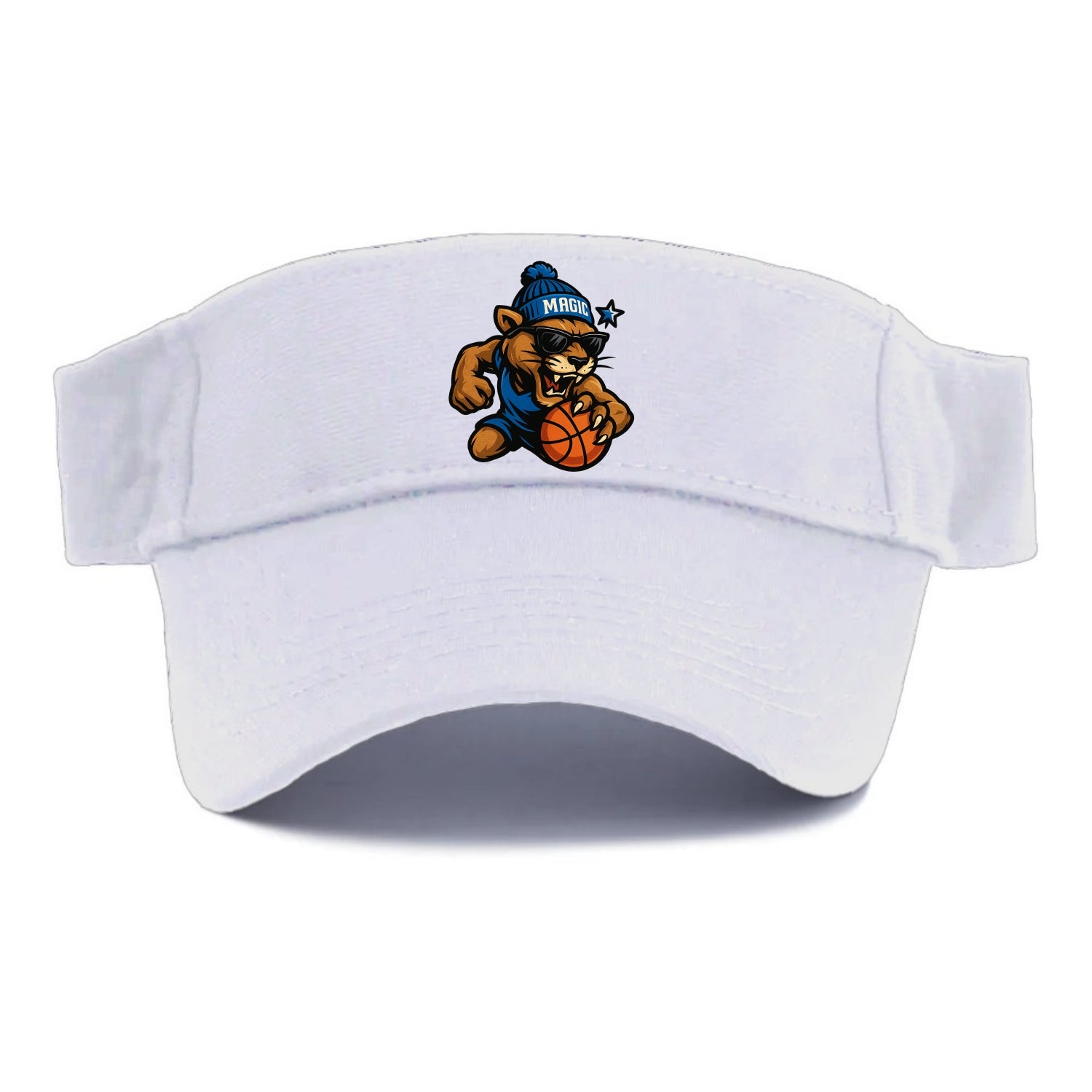 Florida Panther wearing Magic beanie with star wand patch and wayfarer sunglasses - Visor - White