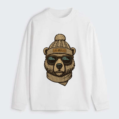 California Grizzly Bear wearing Los Angeles beanie with pom pom and - Classic Long Sleeve Shirt - White