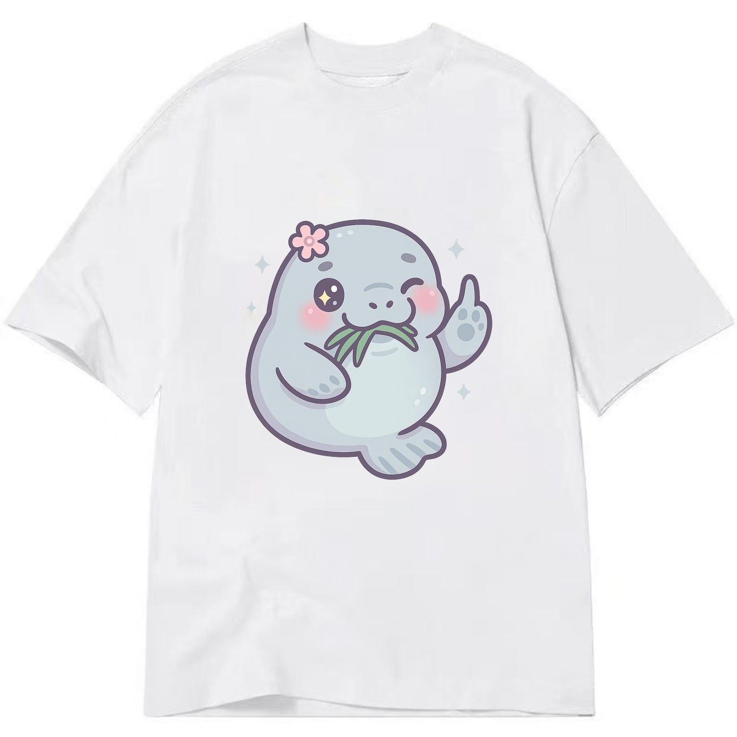 chubby manatee munching on seagrass, one flipper raised with sass - Classic T-shirt - White