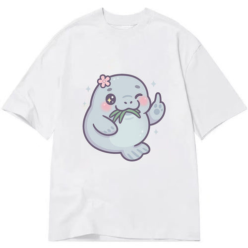 chubby manatee munching on seagrass, one flipper raised with sass - Classic T-shirt