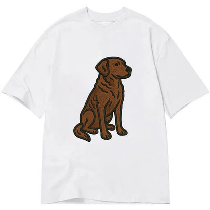 Chesapeake Bay Retriever - Brown wavy coat embroidered sitting pose - Classic T-shirt - White