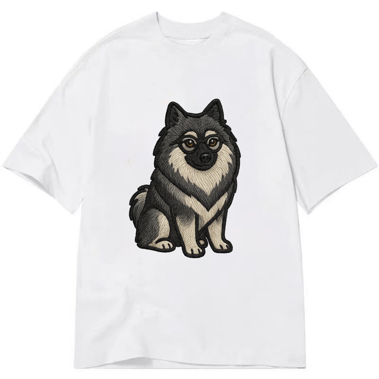 Keeshond - Gray and black spectacles embroidered design - Classic T-shirt - White