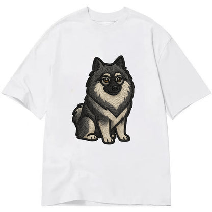 Keeshond - Gray and black spectacles embroidered design - Classic T-shirt - White