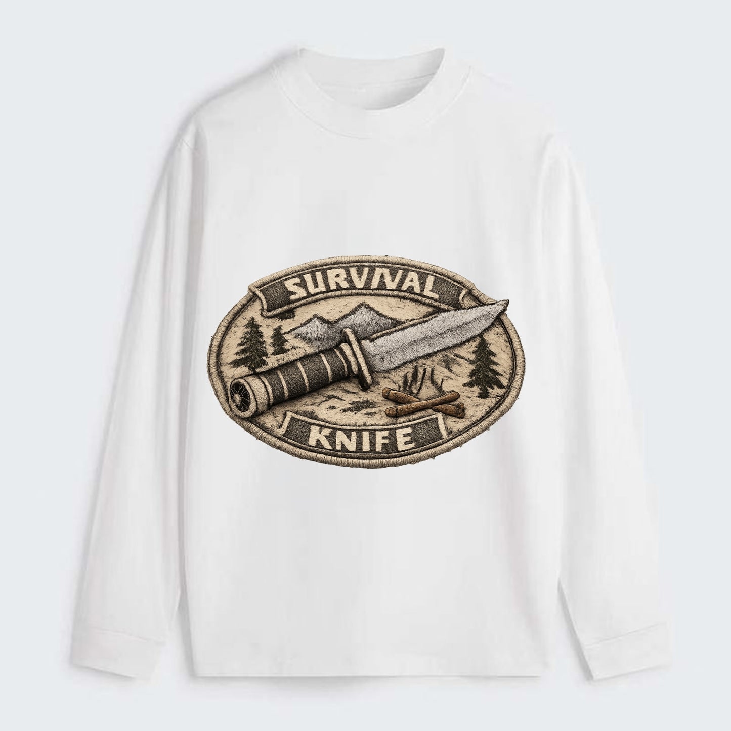 SURVIVAL KNIFE - fixed blade with compass in silver and black , - Classic Long Sleeve Shirt - White
