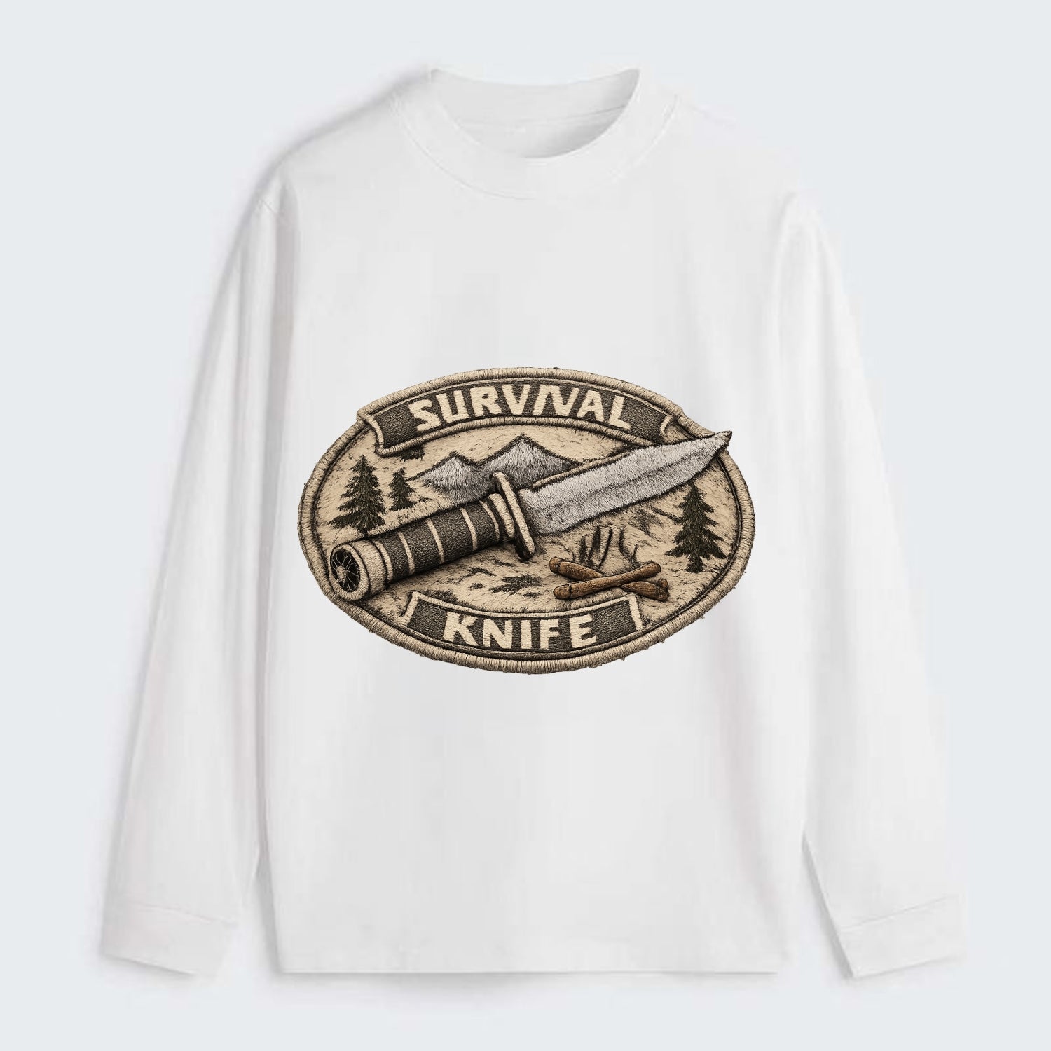 SURVIVAL KNIFE - fixed blade with compass in silver and black , - Classic Long Sleeve Shirt - White