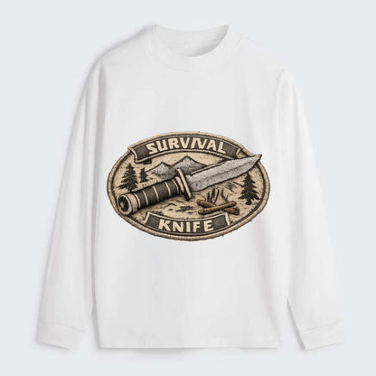 SURVIVAL KNIFE - fixed blade with compass in silver and black , - Classic Long Sleeve Shirt - White