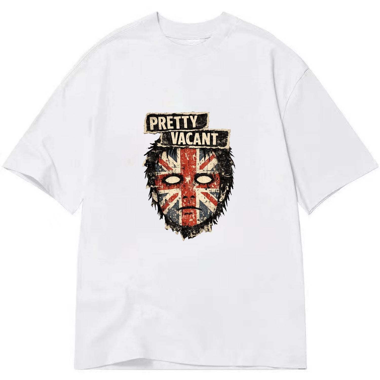 PRETTY VACANT | Blank stare Union Jack face | Empty expression | Punk nihilism | - Classic T-shirt - White