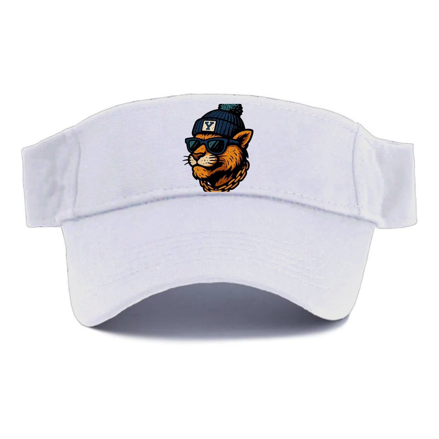 Provo Cougar wearing BYU beanie with Y patch - Visor - White