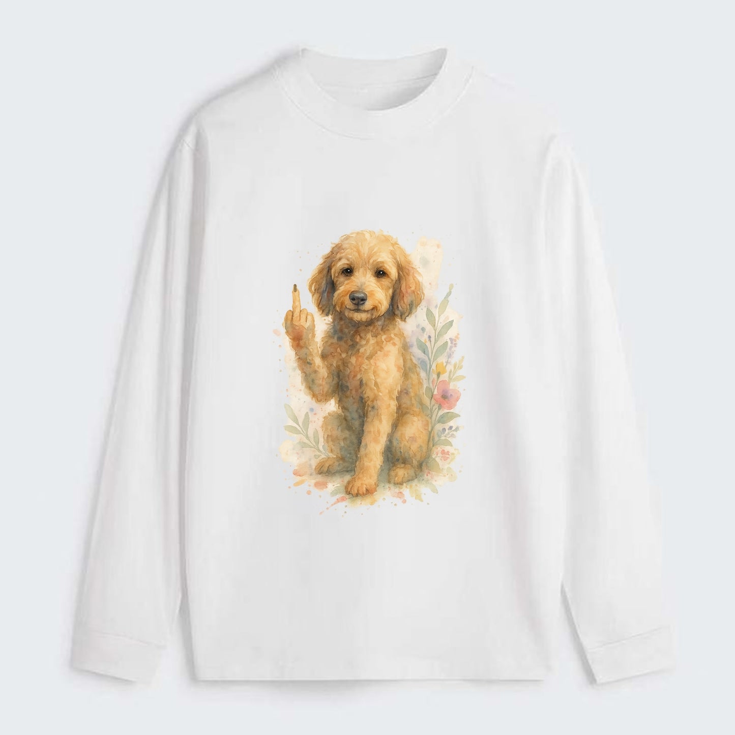 Labradoodle hypoallergenic with wavy coat, intelligent eyes, paw raised - Classic Long Sleeve Shirt - White