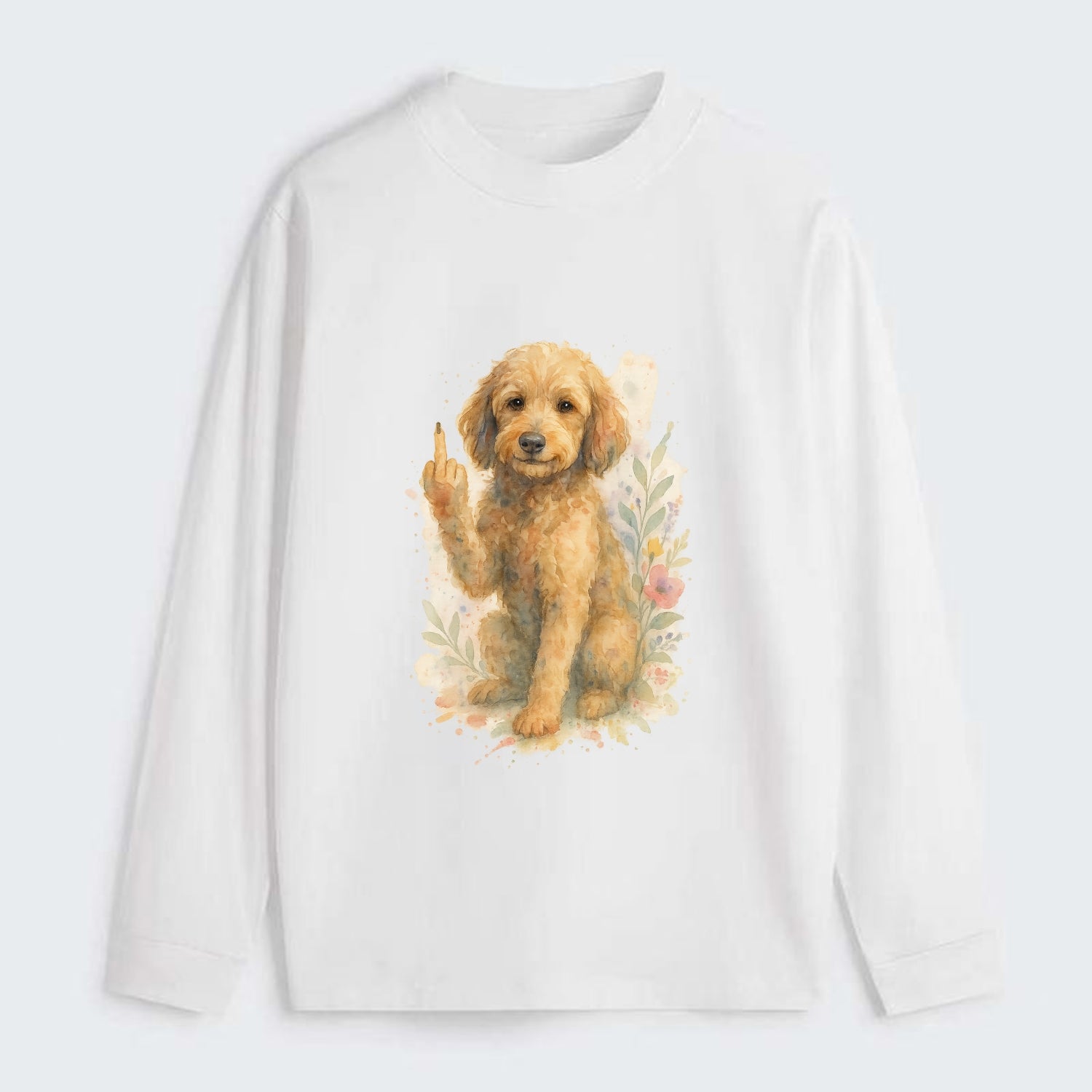 Labradoodle hypoallergenic with wavy coat, intelligent eyes, paw raised - Classic Long Sleeve Shirt - White