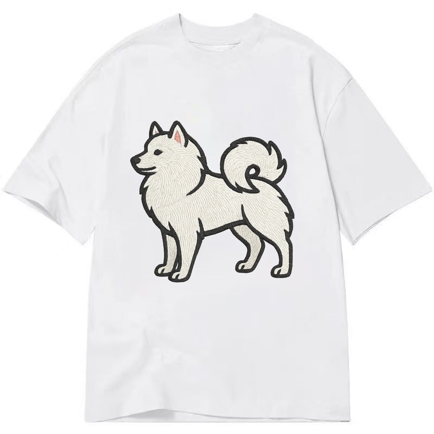 American Eskimo Dog - White spitz embroidered standing design - Classic T-shirt - White