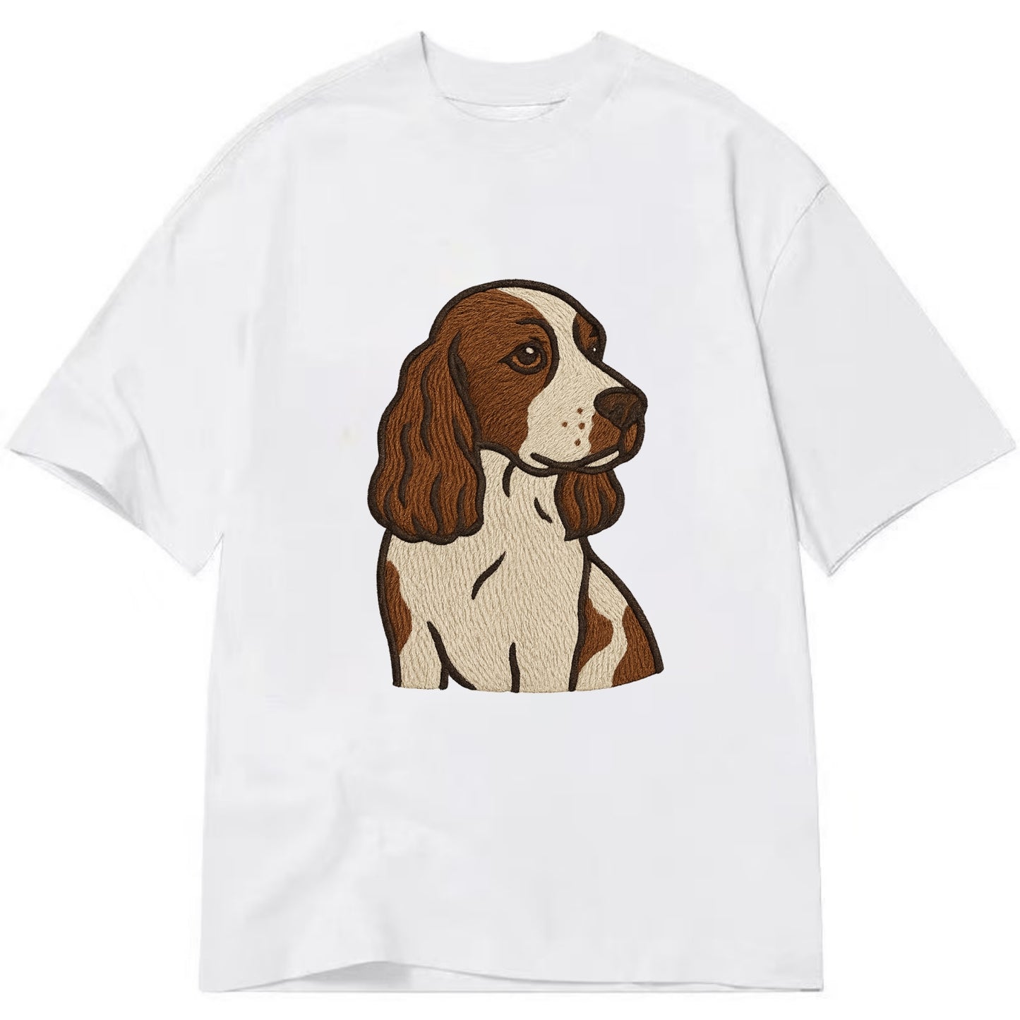 English Cocker Spaniel - Liver and white embroidered design - Classic T-shirt - White