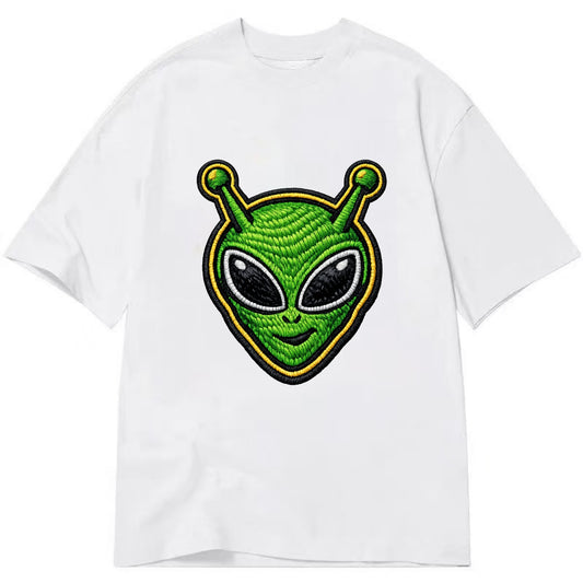 ALIEN MARTIAN - green alien with antenna in green , little green man - Classic T-shirt - White