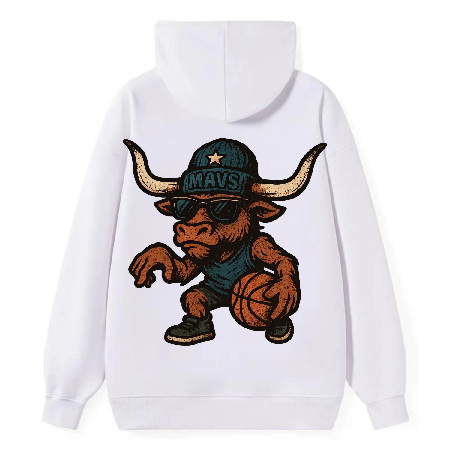 Texas Longhorn wearing Mavs beanie with lone star patch and wayfarer - Classic Pullover Hoodie - White