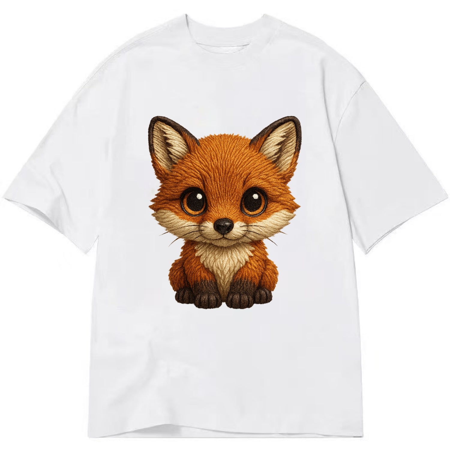 Baby Red Fox - russet fur, white chest, big amber eyes, perky ears, front-facing, - Classic T-shirt - White