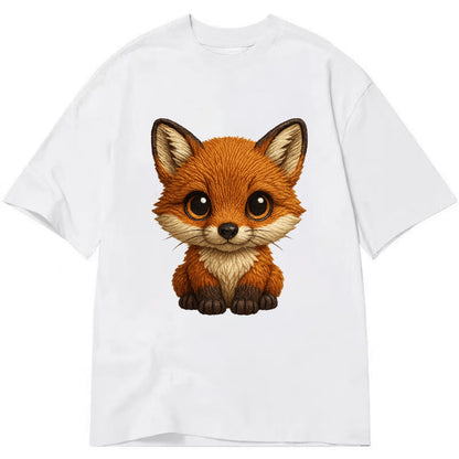 Baby Red Fox - russet fur, white chest, big amber eyes, perky ears, front-facing, - Classic T-shirt - White