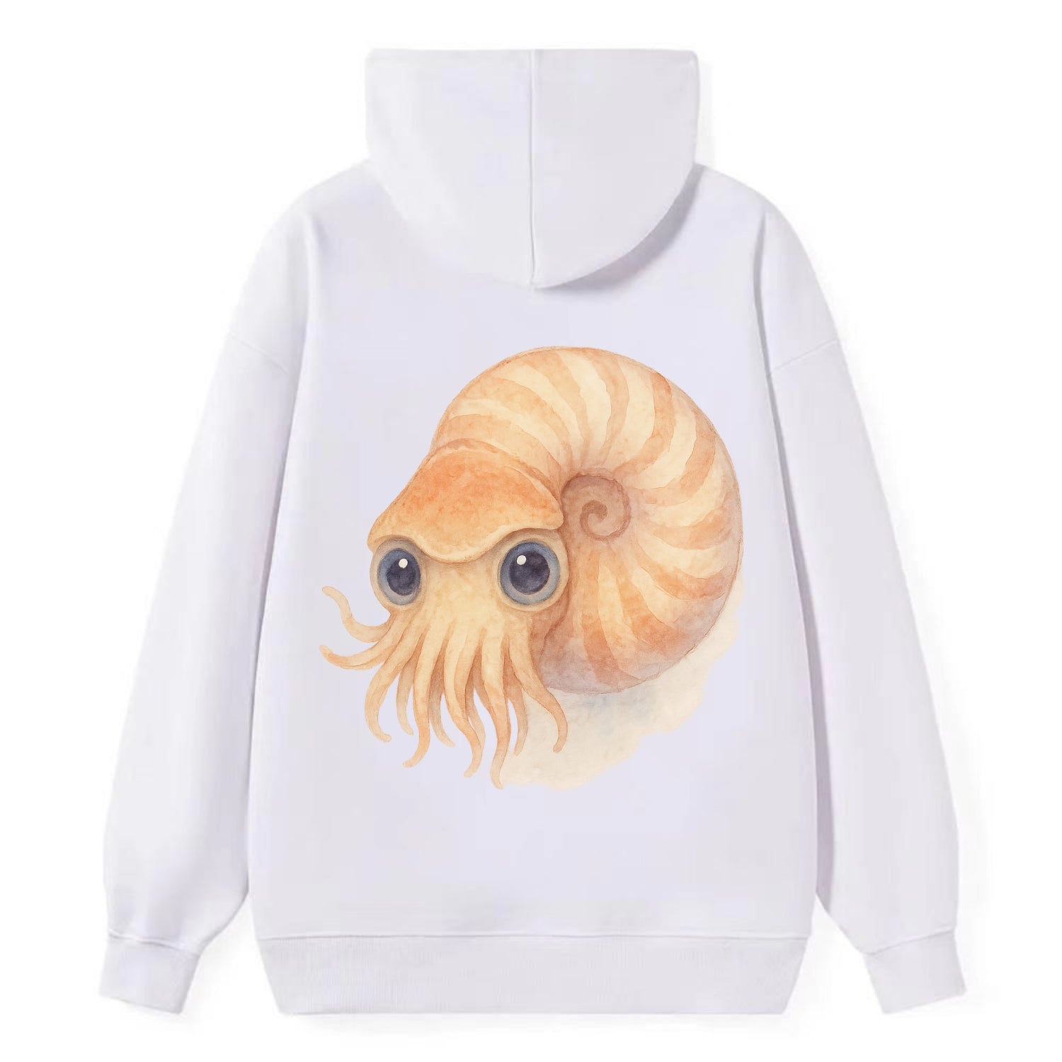 Baby Nautilus - spiral shell, tentacles peeking, ancient eyes, - Classic Pullover Hoodie - White