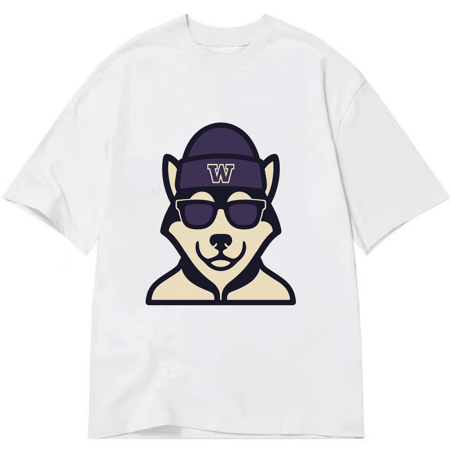 Seattle Husky wearing Washington beanie with W patch - Classic T-shirt - White