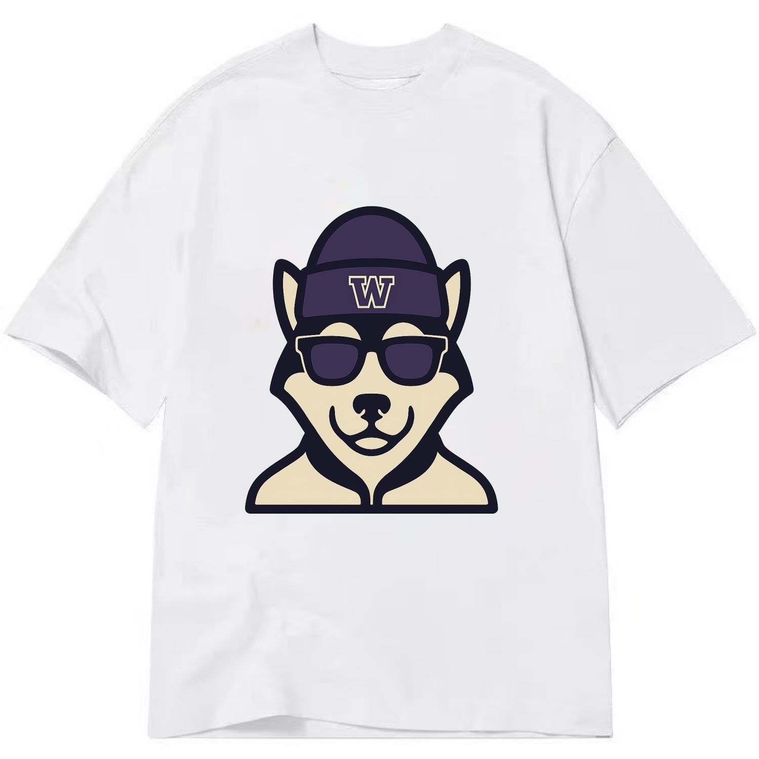 Seattle Husky wearing Washington beanie with W patch - Classic T-shirt - White