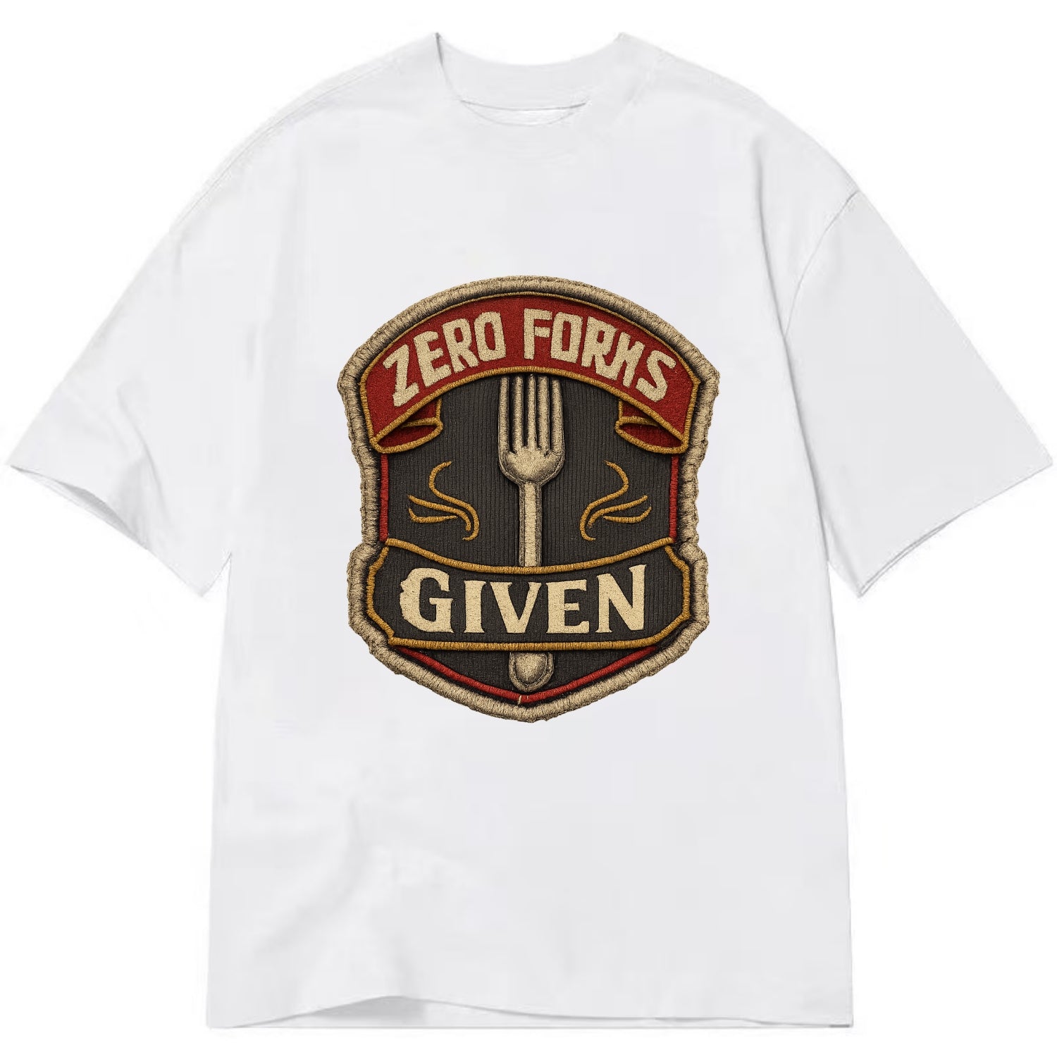 ZERO FORKS GIVEN - fork with text in silver , no cares attitude - Classic T-shirt - White