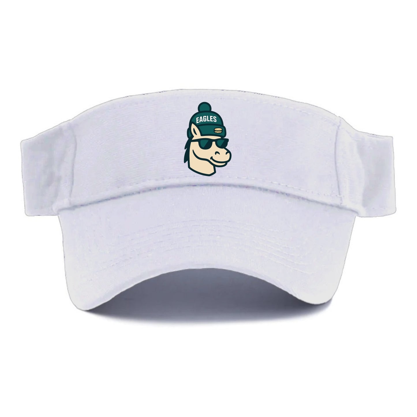 Philadelphia Horse wearing Eagles beanie with cheesesteak patch and wayfarer sunglasses - Visor - White