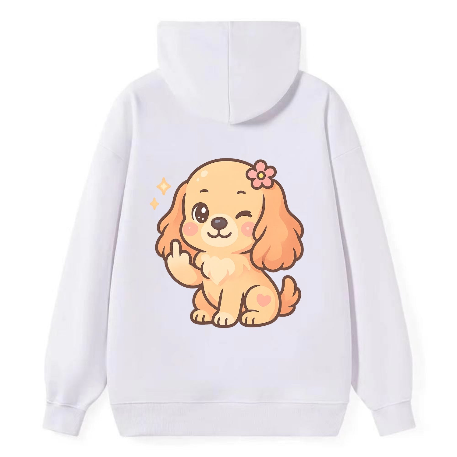 Cocker Spaniel with long wavy ears, gentle face, paw flipping off - Classic Pullover Hoodie - White