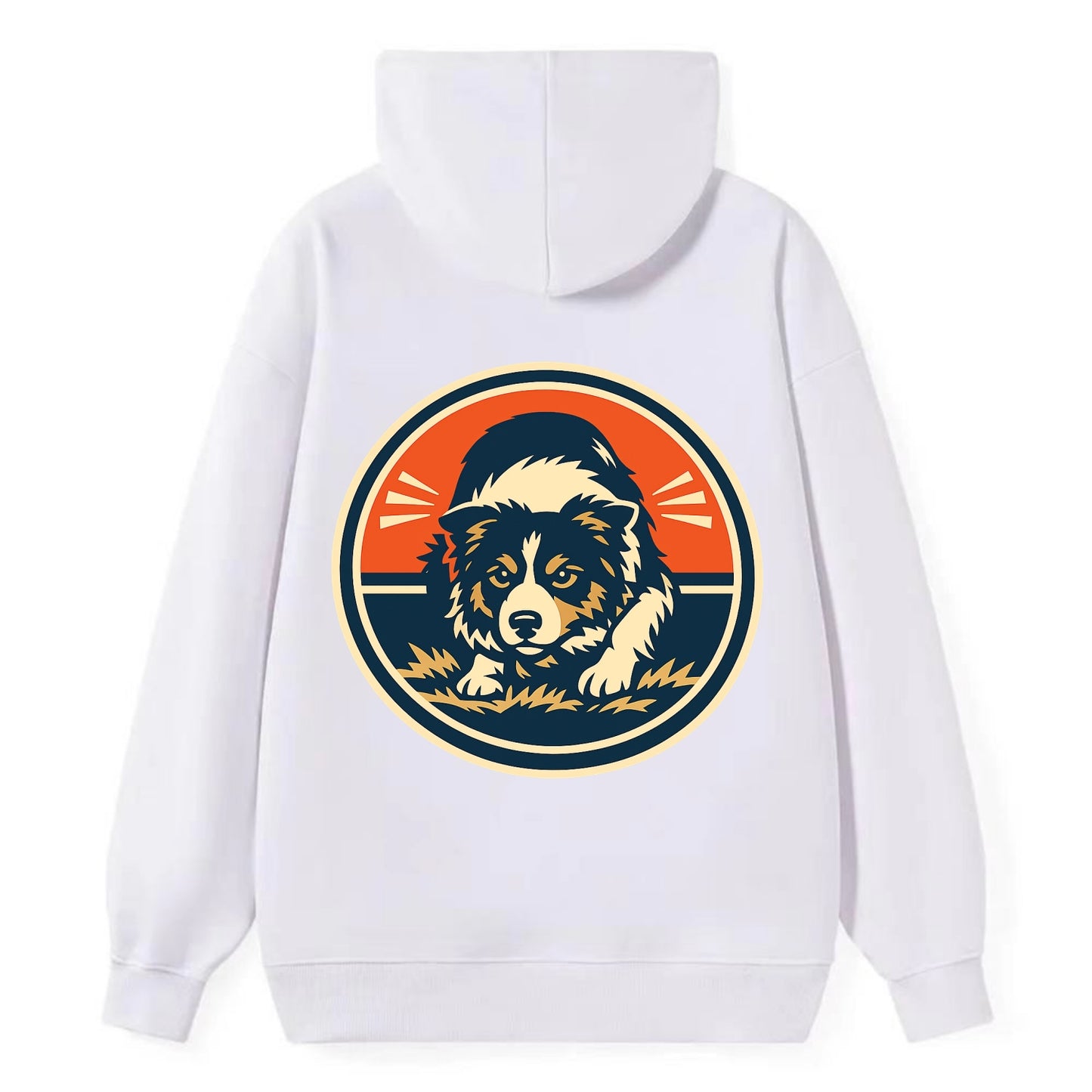 Focused Border Collie Emblem - Classic Pullover Hoodie - White