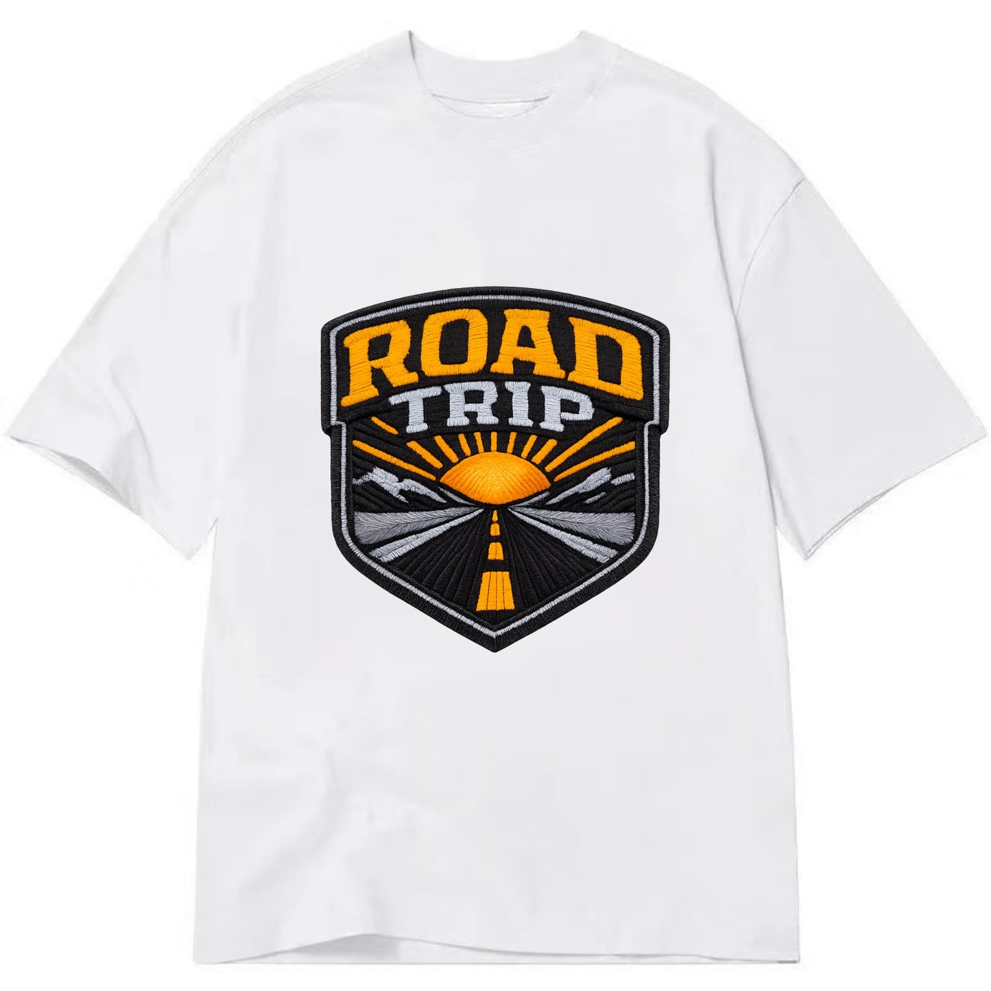 ROAD TRIP - highway and sun in orange and gray , open road - Classic T-shirt - White