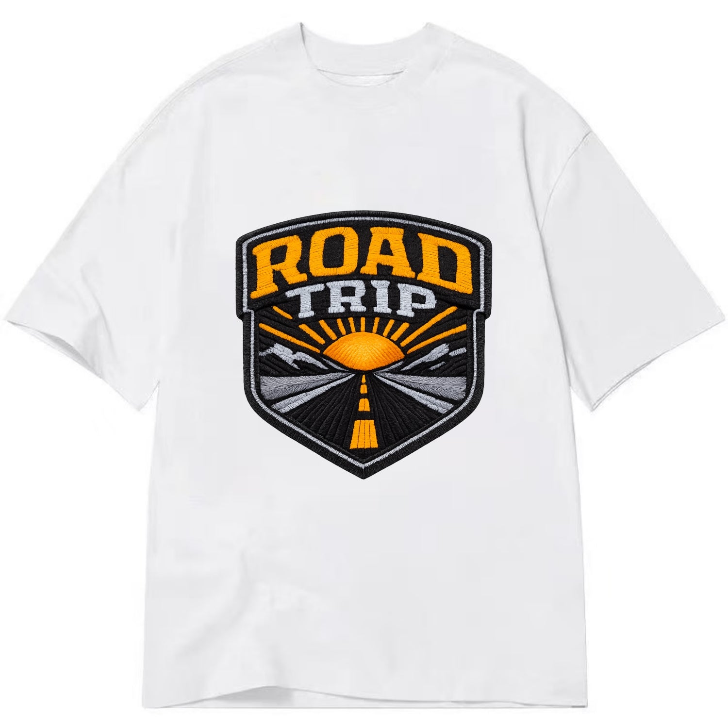 ROAD TRIP - highway and sun in orange and gray , open road - Classic T-shirt - White