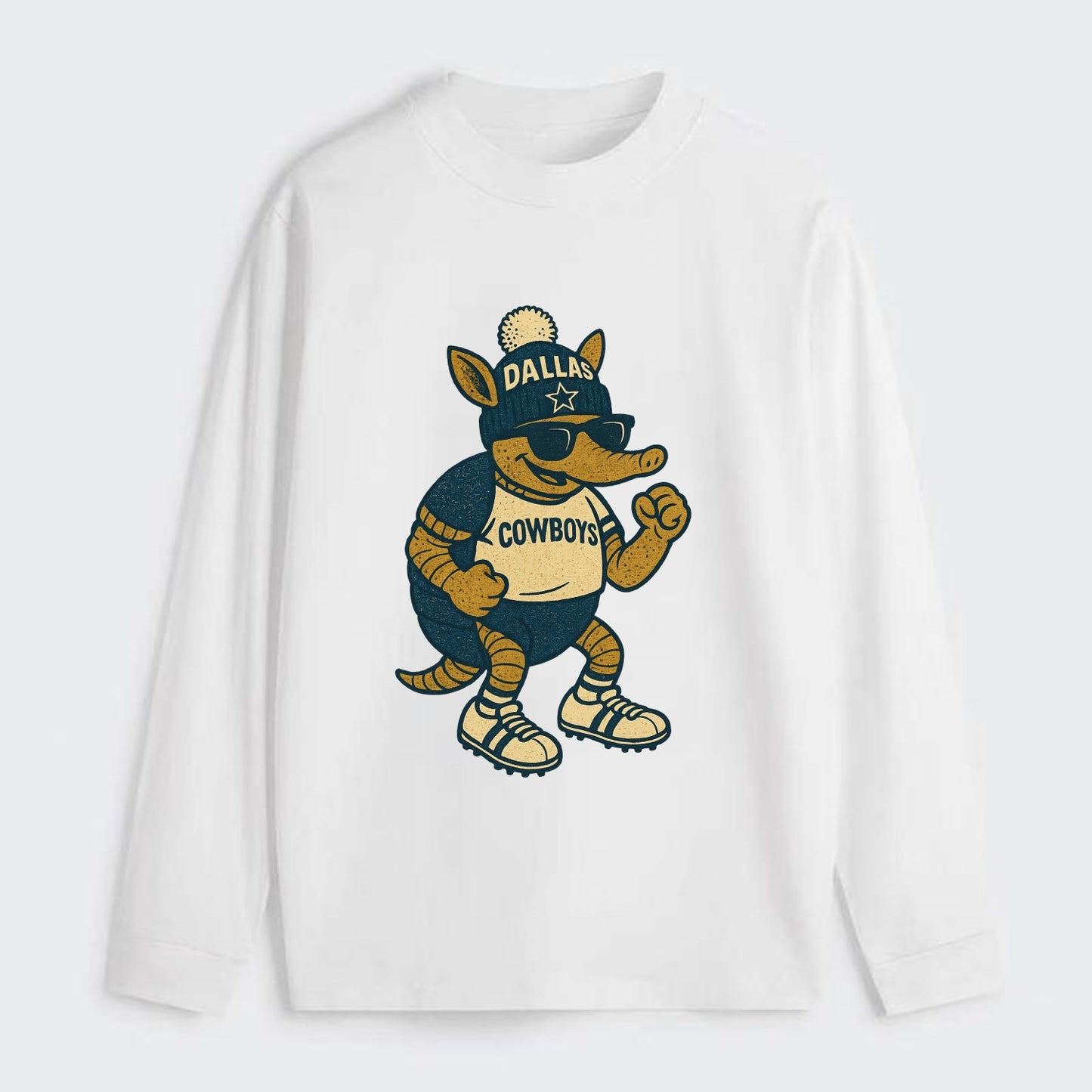 Dallas Armadillo wearing Cowboys beanie with lone star patch and - Classic Long Sleeve Shirt - White