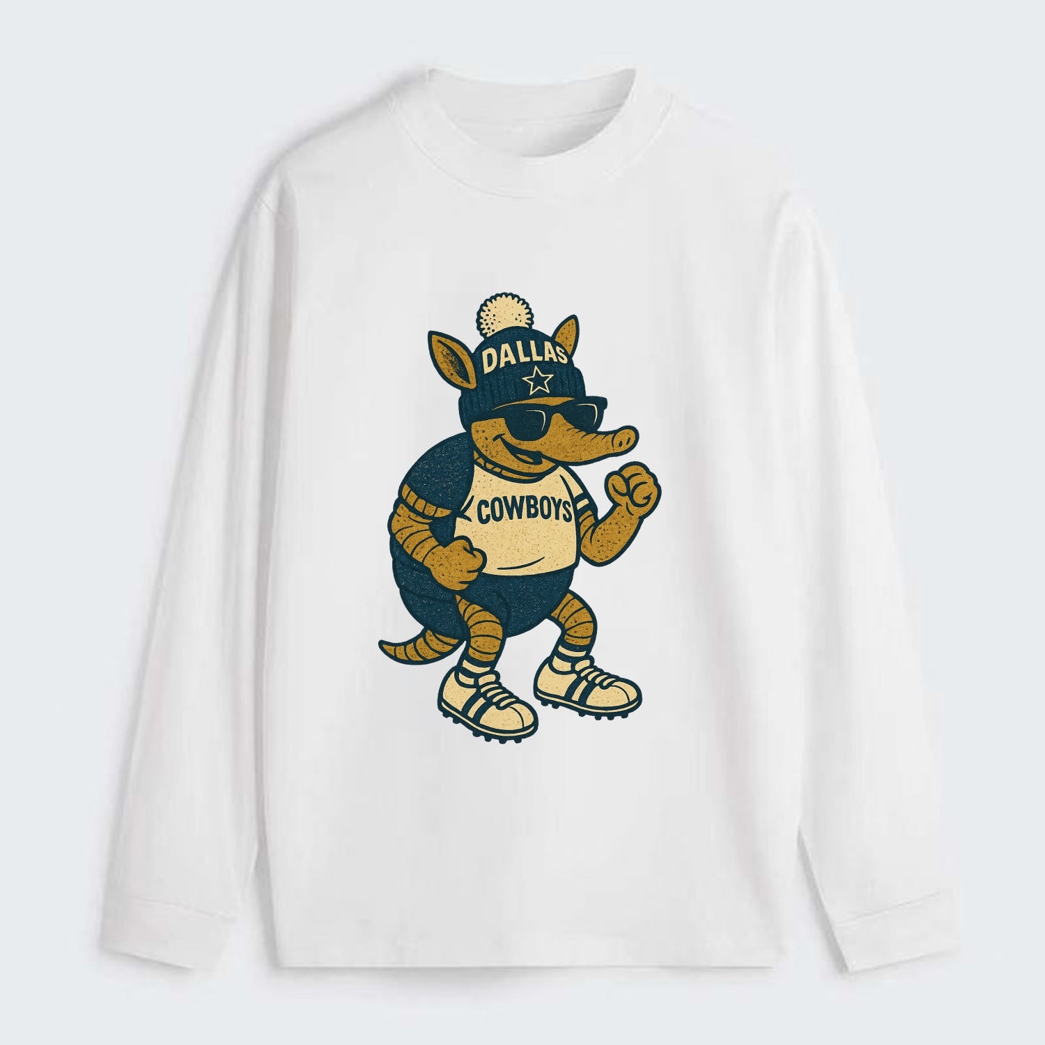 Dallas Armadillo wearing Cowboys beanie with lone star patch and - Classic Long Sleeve Shirt - White