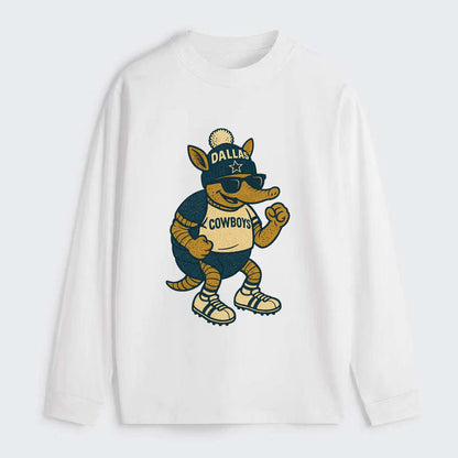 Dallas Armadillo wearing Cowboys beanie with lone star patch and - Classic Long Sleeve Shirt - White