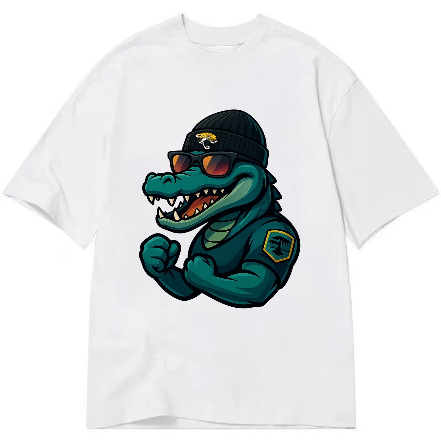 Jacksonville Alligator wearing Jaguars beanie with swamp patch and wayfarer - Classic T-shirt - White